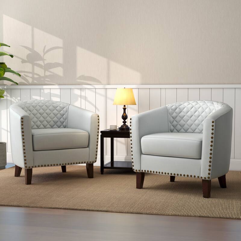 Faux Leather Barrel Accent Chair - 2Pack - White-2Pack