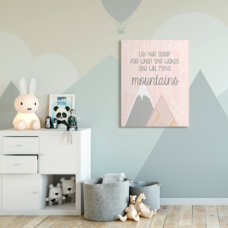 Stupell Kids Inspirational Word Girls Pink Geometric Mountain Pattern Design,16x20, Proudly Made in USA - Multi-Color