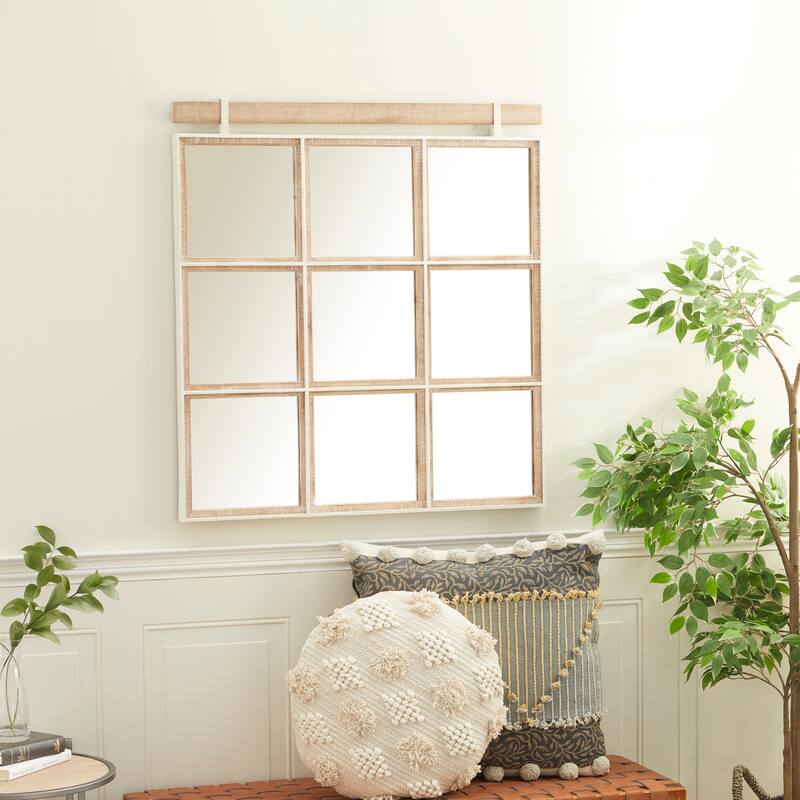 Brown Wood Rustic Wall Mirror 35 x 32 x 1 - 32 x 1 x 35