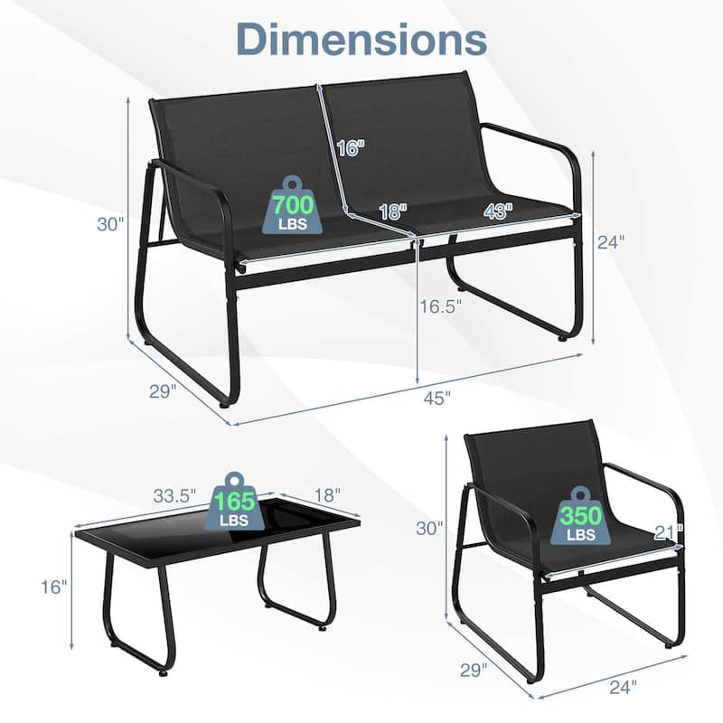 Costway 4 PCS Patio Furniture Set Fabric Lawn Chairs and Loveseat with - See Details
