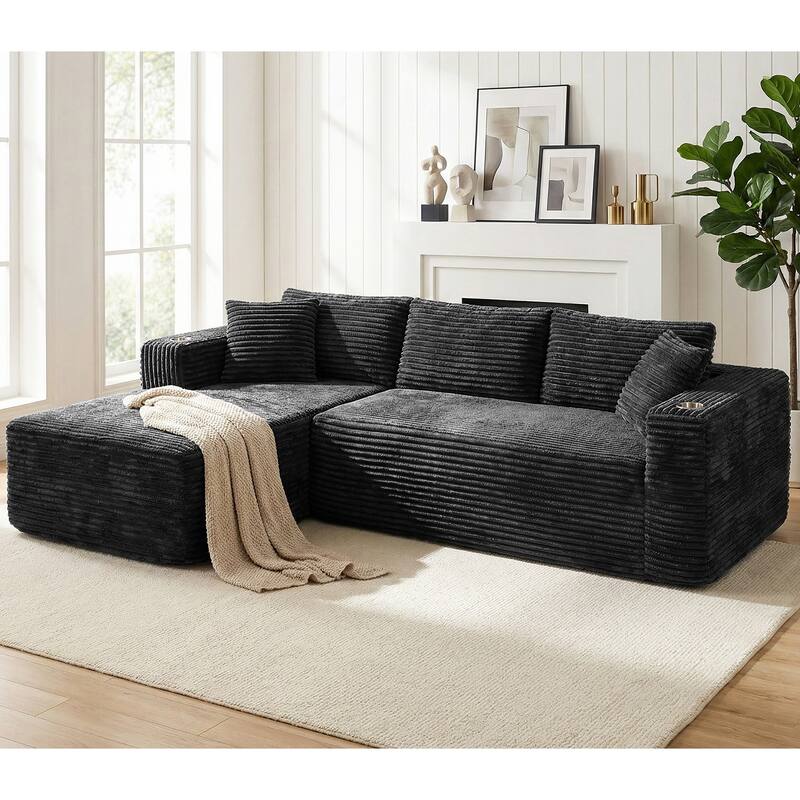 102'' No-Assembly Modular Corduroy Sofa with Cup Holder, Free Combination