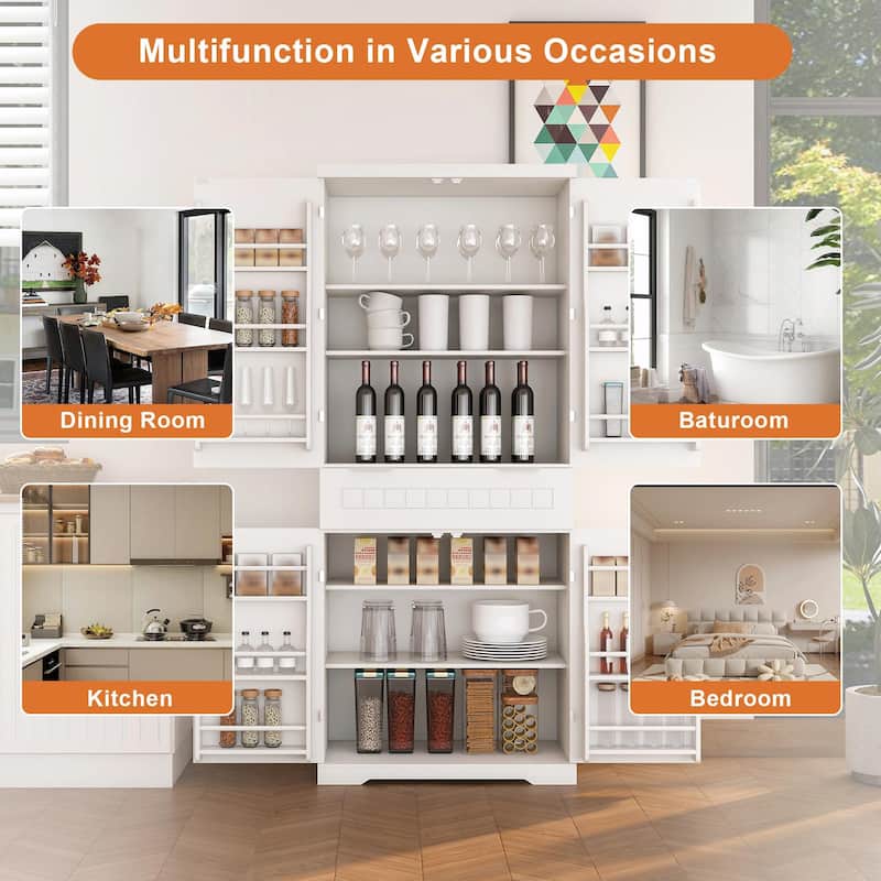 71" Farmhouse Pantry Cabinet - Adjustable Shelves & Drawer
