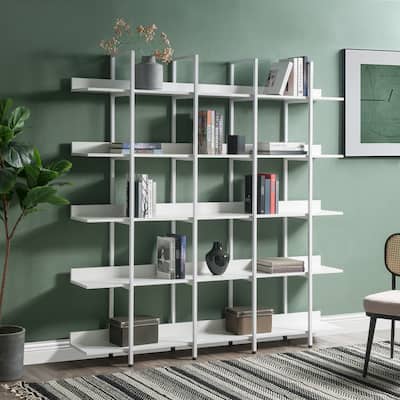 5 Tier Bookcase Home Office Open Bookshelf, Vintage Industrial Style Shelf with Metal Frame, MDF Board