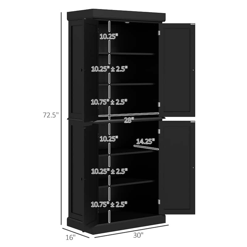 72.5" Kitchen Pantry Storage Cabinet, Freestanding Kitchen Cupboard with 4 Doors and Adjustable Shelves for Dining Room, MDF