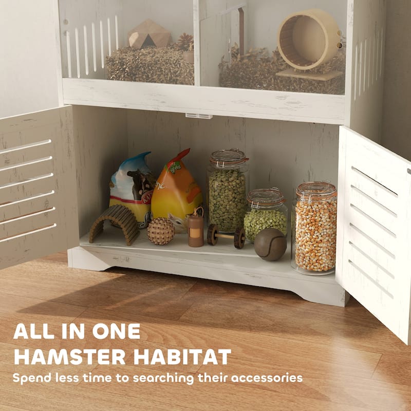 PawHut Large Hamster Cage for Multiple Small Pets, Rat Cage with Storage Cabinet, Cream White