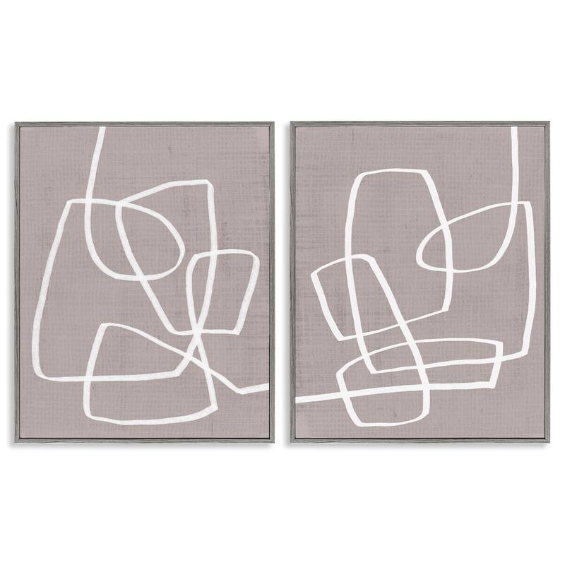 Stupell Abstract Busy Line Minimal Boho Design Brown White 2pc Multi Piece Framed Wall Art Set - 11 x 14 - Grey