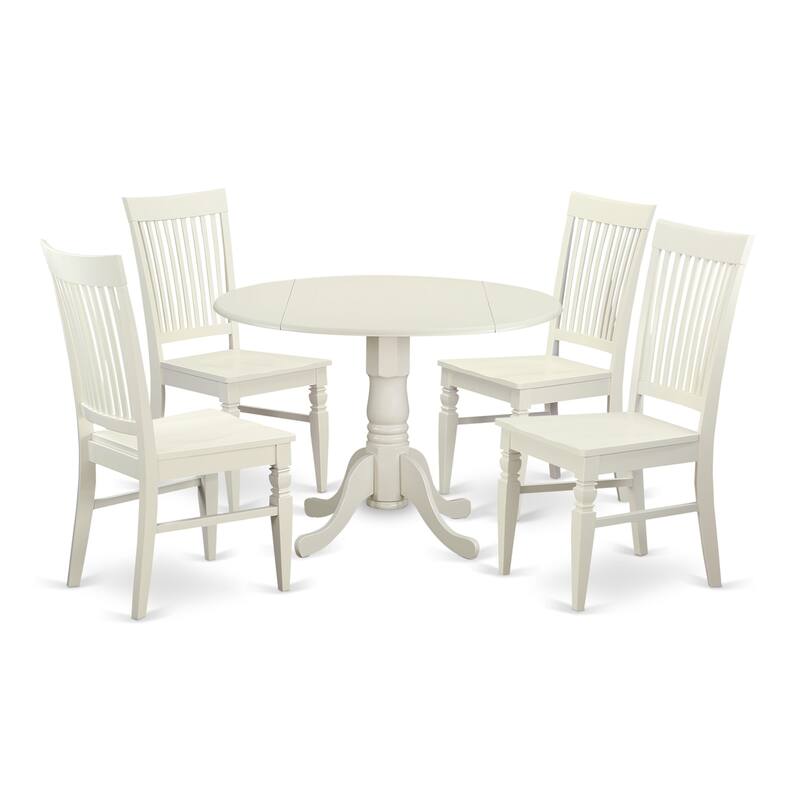 East West Furniture 5 Piece Dinette Set- a Round Dining Table with Dropleaf and 4 Dining Room Chairs, (Finish Options)