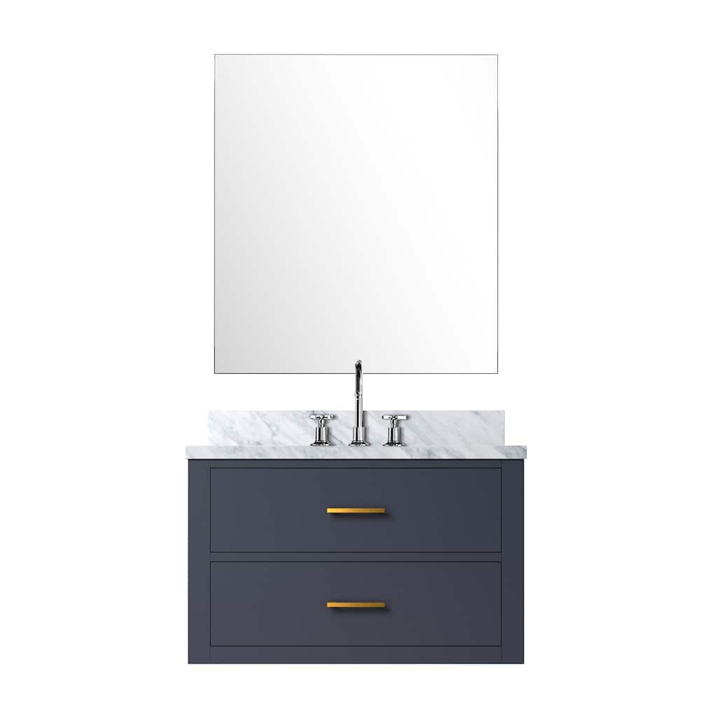 Bathroom Vanity Set with Carrara Marble Countertop, 28" Mirror, Chrome Gooseneck Faucet, Fully Assembled