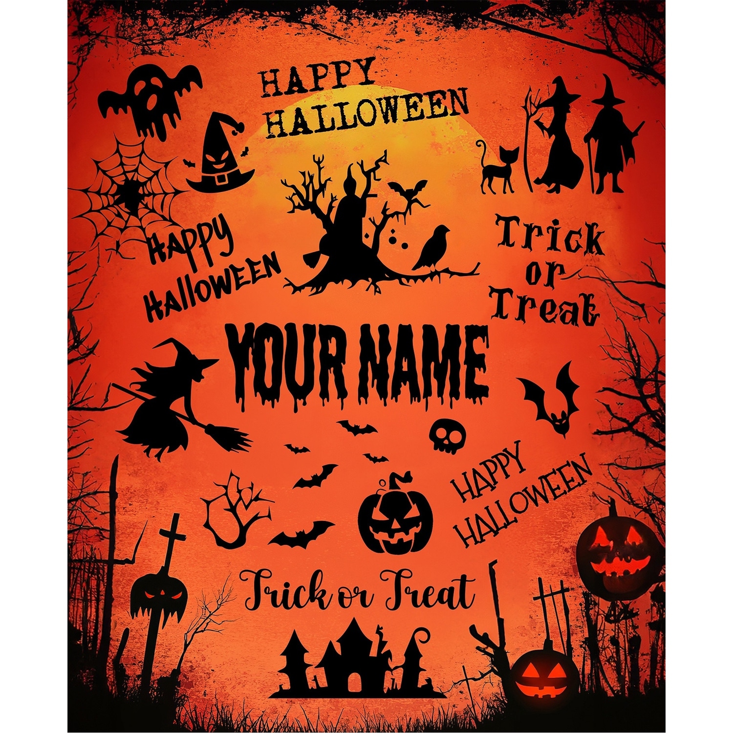 Halloween Personalized Tassel Throw Blanket with Name, Custom Spooky Ghost Pumpkin Blanket, Cozy Halloween Gift