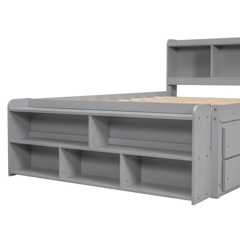 Bed with Bookcase Headboard and Under bed Storage Drawers
