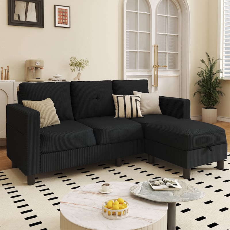 Futzca Modern Living Room Sofa Couch with Movable Ottoman & Extra Storage