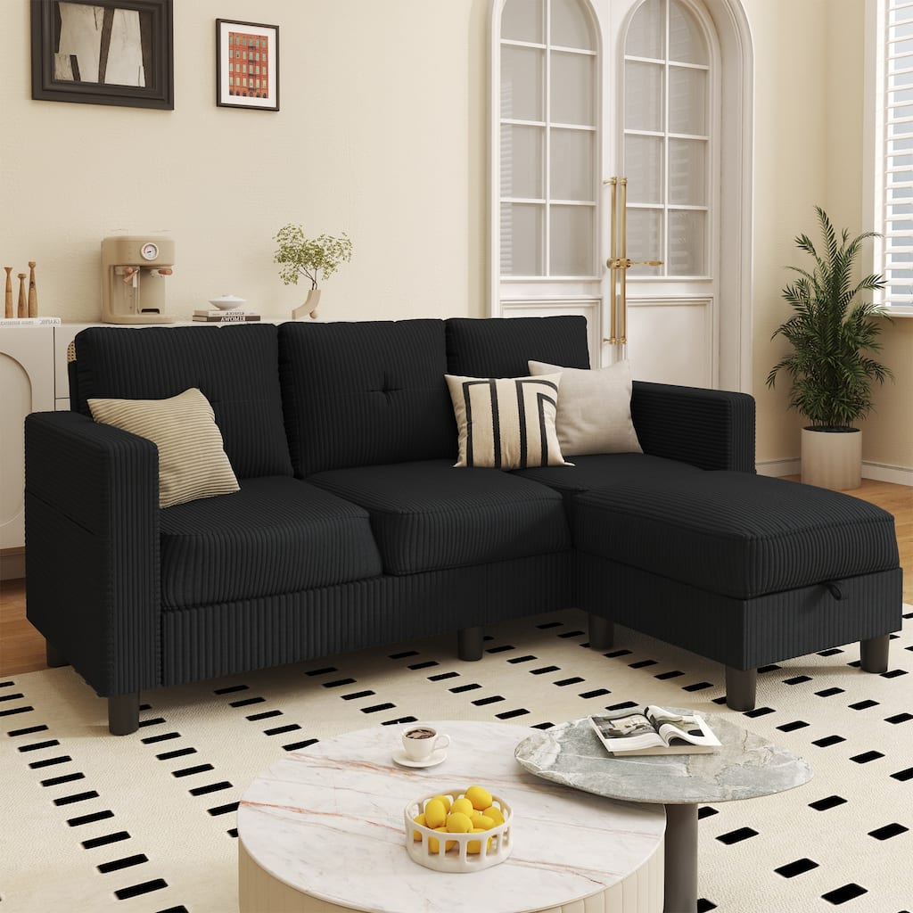 Futzca Modern Living Room Sofa Couch with Movable Ottoman & Extra Storage