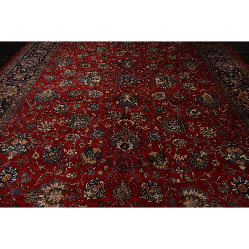 12'5''x16'5'' Hand Knotted Wool 300 KPSI Red Traditional Botanical Kerman Rug - 12' 5'' x 16' 5''