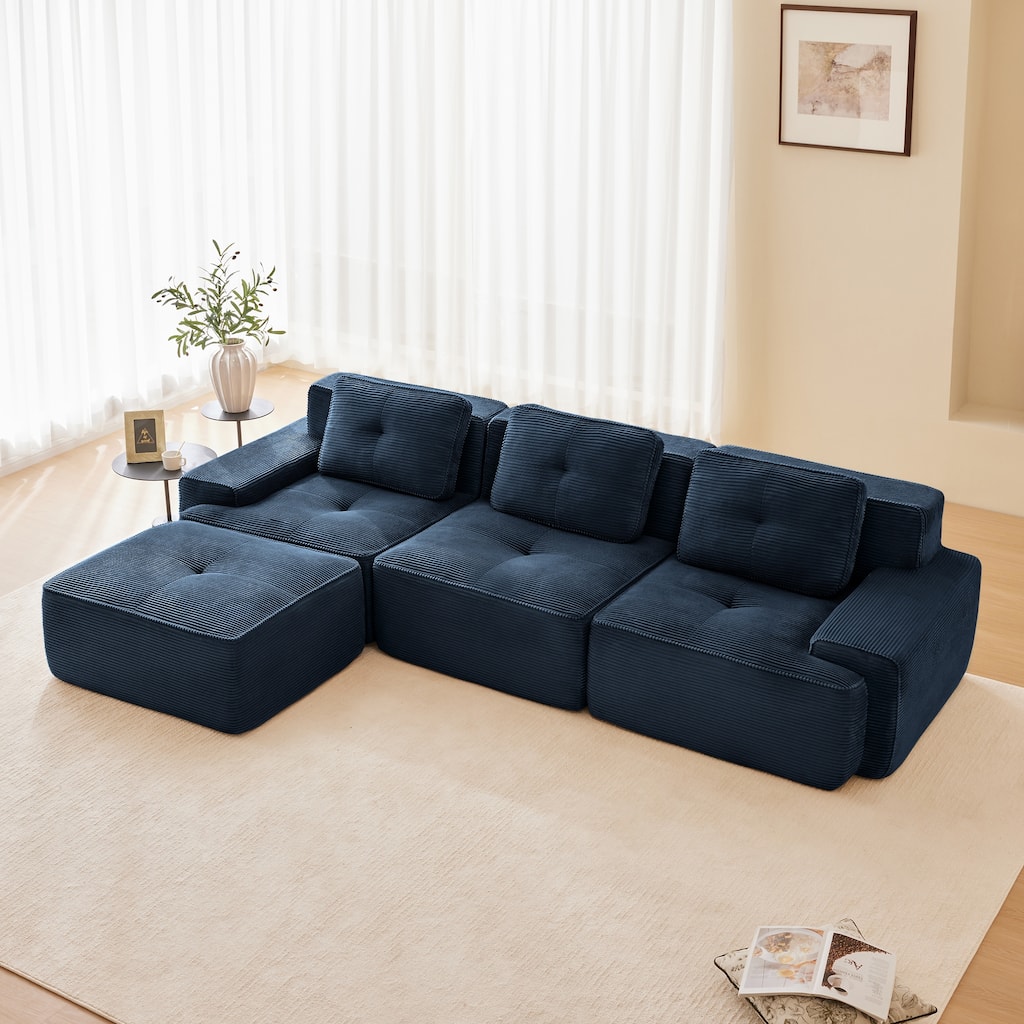 Modular L-Shaped Sectional Sofa with Ottoman for Living Room
