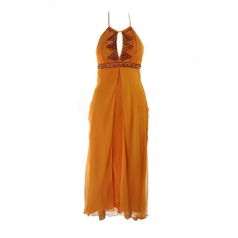Laundry By Shelli Segal New Orange Sleeveless Beaded Chiffon Halter Dress 4 $360