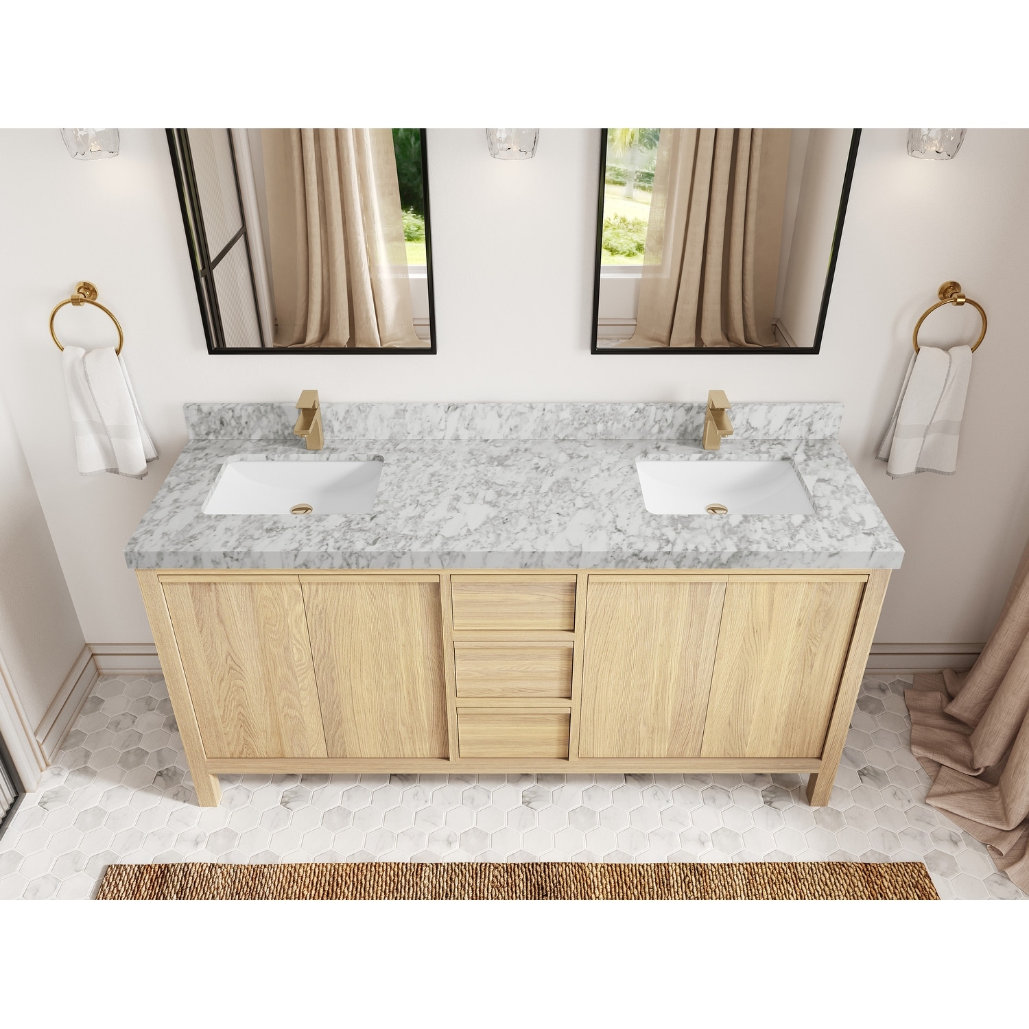 Willow Collections 72 in. W x 22 in. D Elizabeth White Oak Wood Double Bowl Sink Bathroom Vanity with Countertop