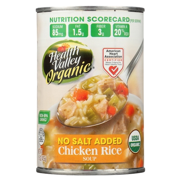 Health Valley Organic Soup - Chicken Rice, No Salt Added - Case of 12 - 15 oz.