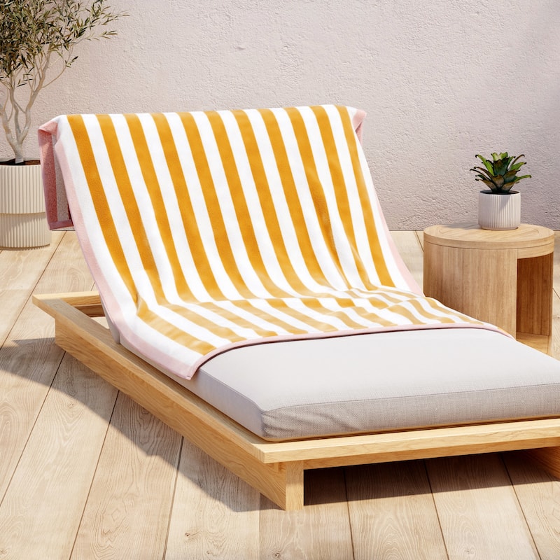 Linery & Co. Oversized Cotton Stripe Beach Towel - Marigold / Dusty Rose - Single Oversized- 35" x 70"