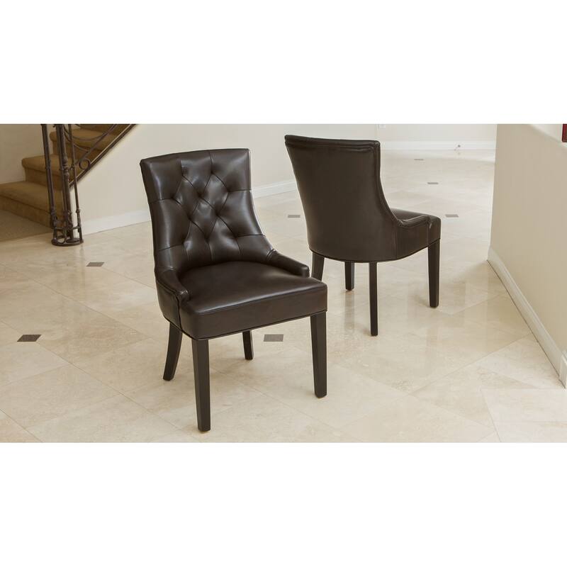 Sloped Arms Dining Chair, Tufted Office Chair, Set of 2 - Brown - Brown