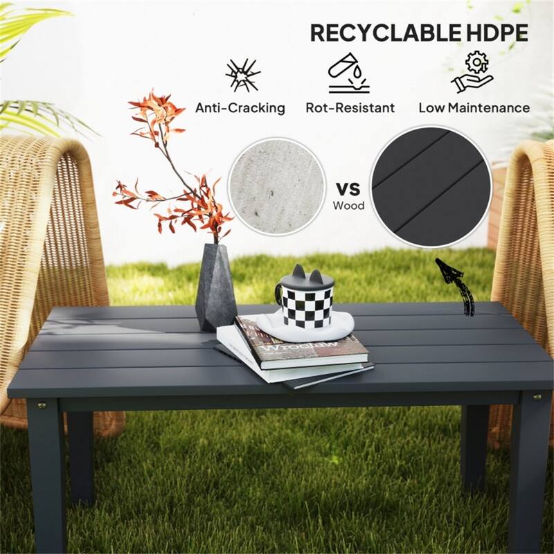 HDPE Outdoor Coffee Table with Slatted Table Top - 35.8" L x 17.3" W x 16.5" H