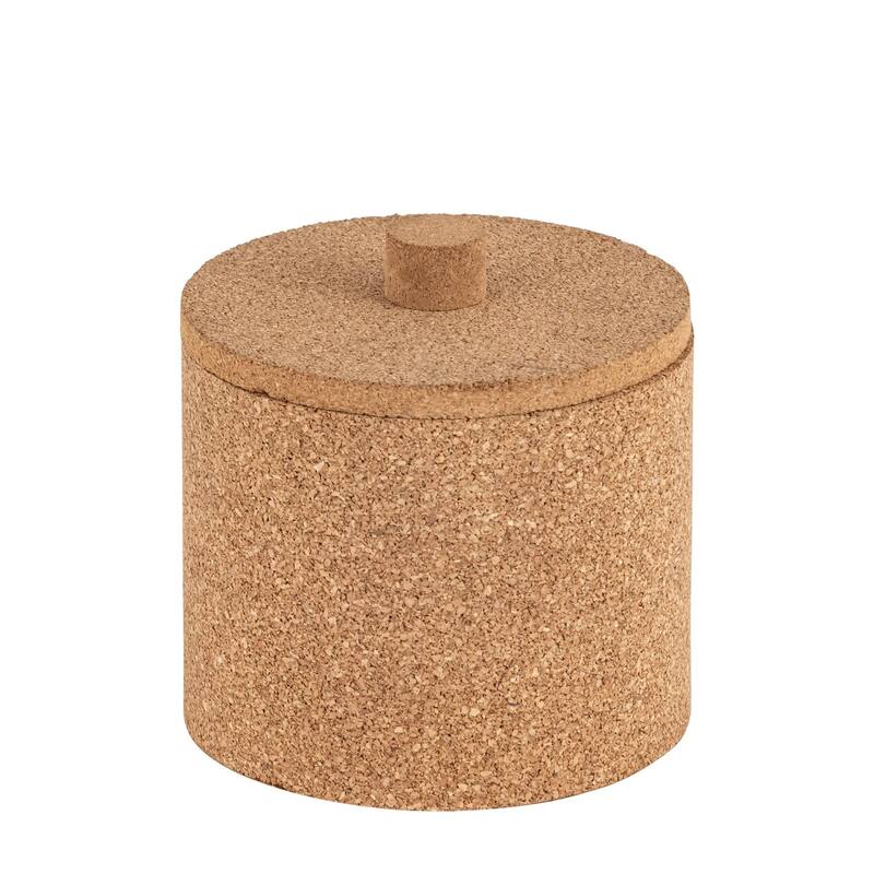 Round Small Cork Storage Box with Lid - 5.5" - Beige