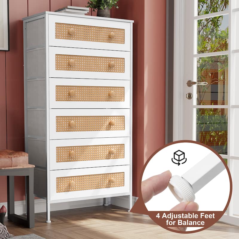 6-Drawer Chest Faux Rattan Fabric Drawers Dresser Storage Cabinet Bedroom Organizer