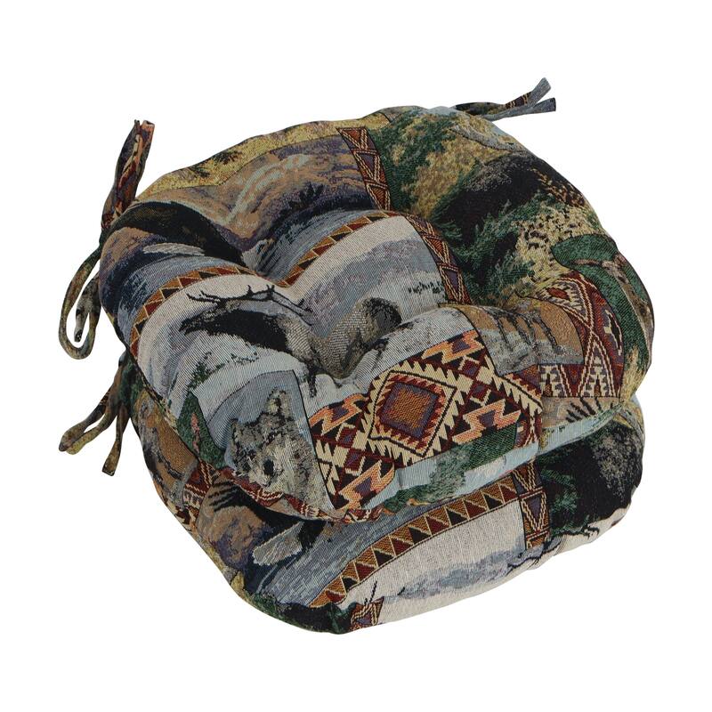 16-Inch Round Woven Tapestry Tufted Chair Cushions (Set of 2 or 4) - 16 x 16 - Wild North - Set of 2