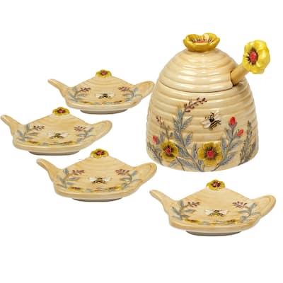 Certified International Bee Sweet 9 oz. 3-D Honey Pot with 4 Tea Bag Holders