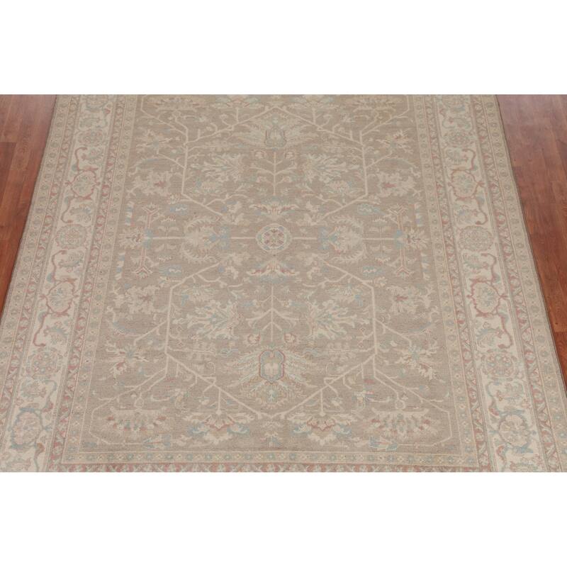 Hand Knotted Oriental 100% Wool Carpet Transitional Floral Beige & Ivories Oushak Area Rug - 9' 9'' X 8' 0''