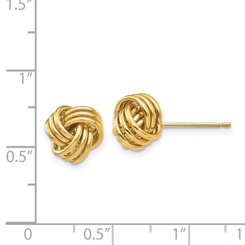 Curata 14k Yellow Gold Polished 9mm Ribbed Love Knot Post Earrings