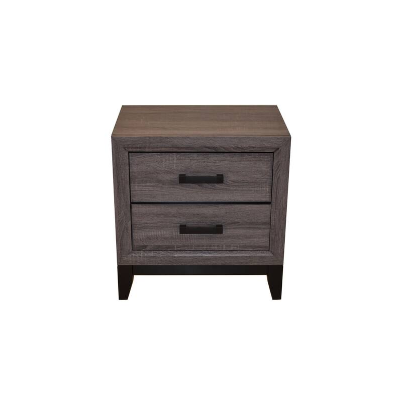 Contemporary Gray Finish Two-Drawer Wooden Nightstand - Gray