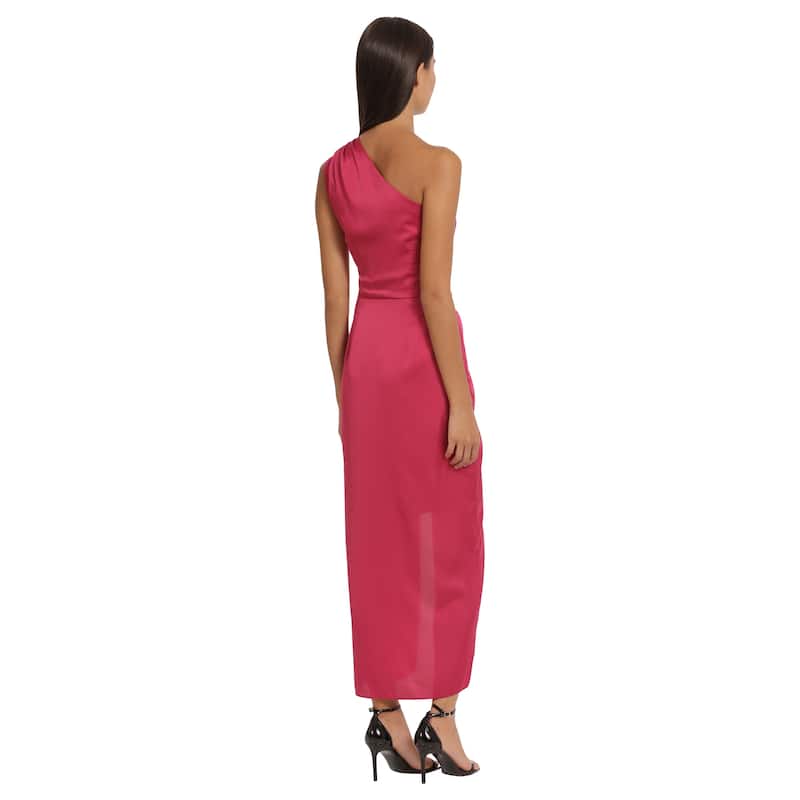 One Shoulder Sleeveless Maxi Dress With Side Tie Waist And Side Zipper