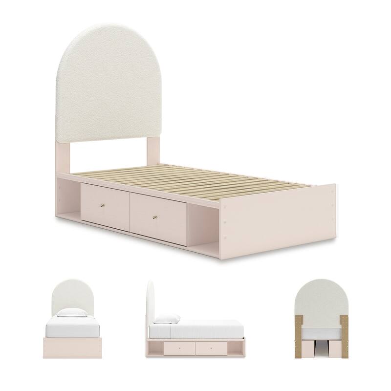Signature Design by Ashley Wistenpine Pink/Cream Twin Upholstered Panel Platform Bed with Storage