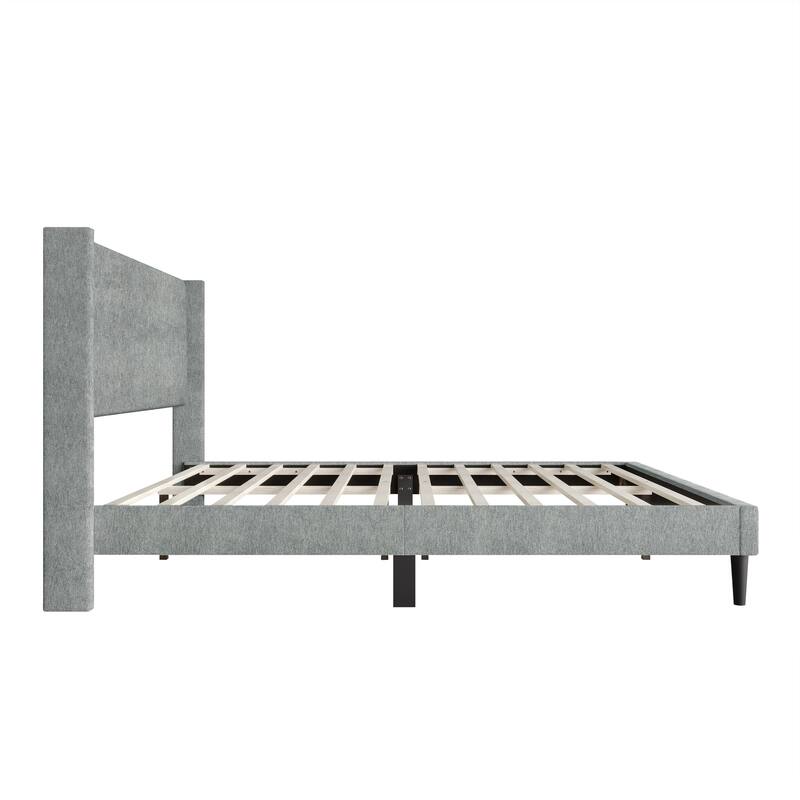 Clayfell Bangor Upholstered Wingback Platform Bed, Linen, No Box Spring Required