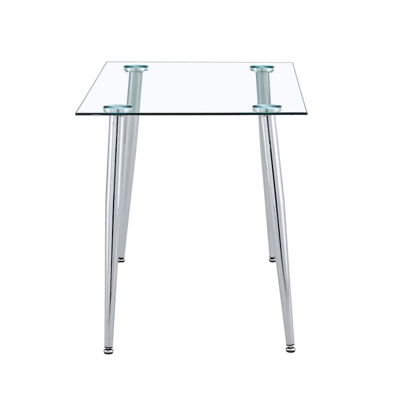 Glass Dining Table Modern Minimalist Rectangle Table for 4 Tempered Glass Tabletop with Metal Legs for Kitchens,Restaurants
