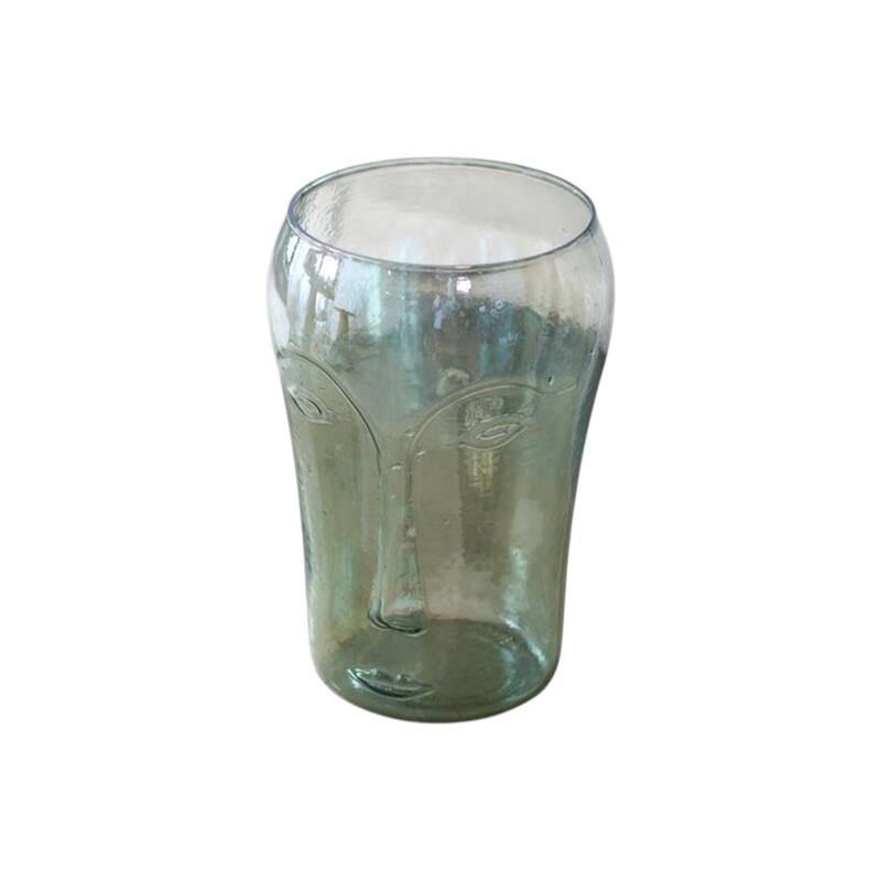 Set of Two Light Green Glass Modern Abstract Faces Table Vases - 8.00