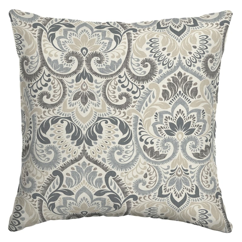 ARDEN Aurora Damask Outdoor 16 x 16 in. Square Pillow - 16" W x 16" D - Neutral Aurora Damask