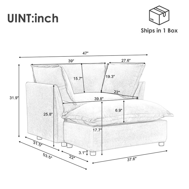 47" Cozy Upholstered Armchair with Movable Ottoman, Wide Seat, Curved Armrests and Soft Pillows