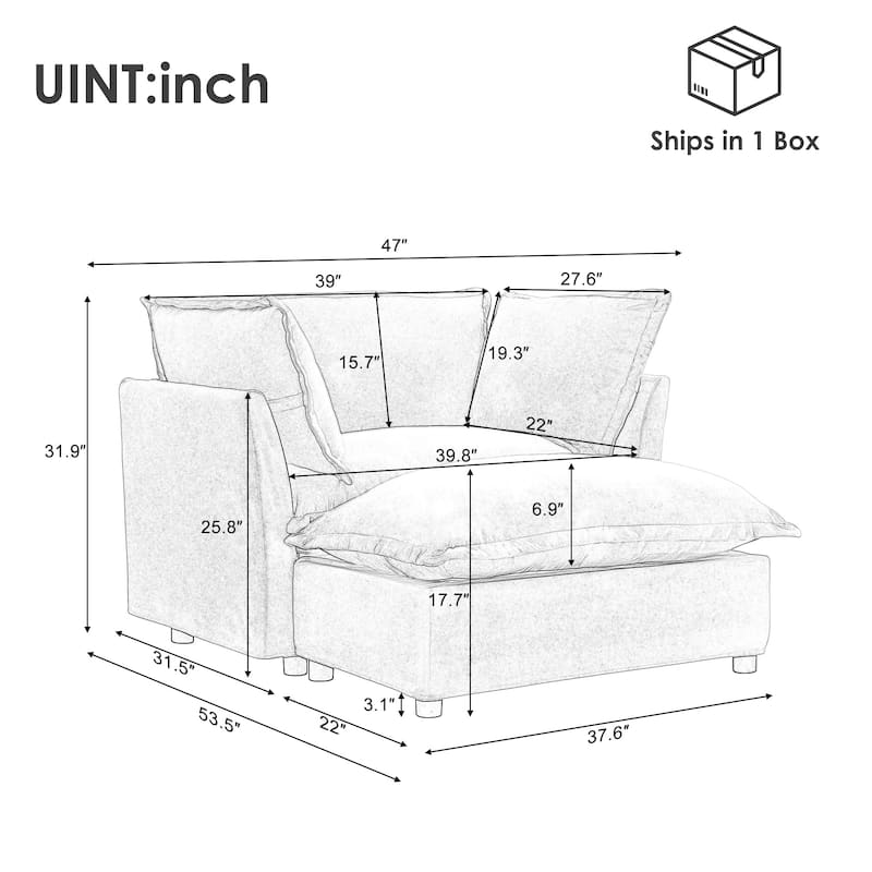 47" Upholstered Sofa Chair Accent Chair with Movable Ottoman, Oversized Chenille Single Sofa Armchair & Ottoman Sets