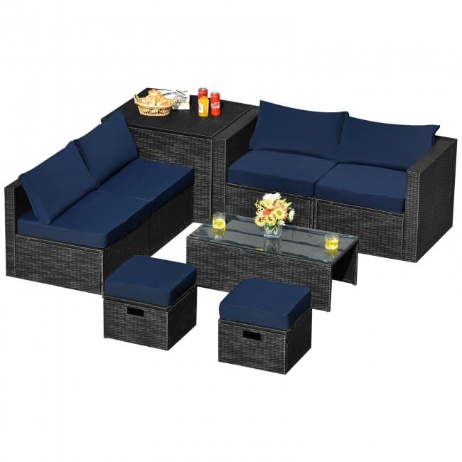 8 Pieces Patio Rattan Storage Table Furniture Set - 25" x 25" x 4" (L x W x D)