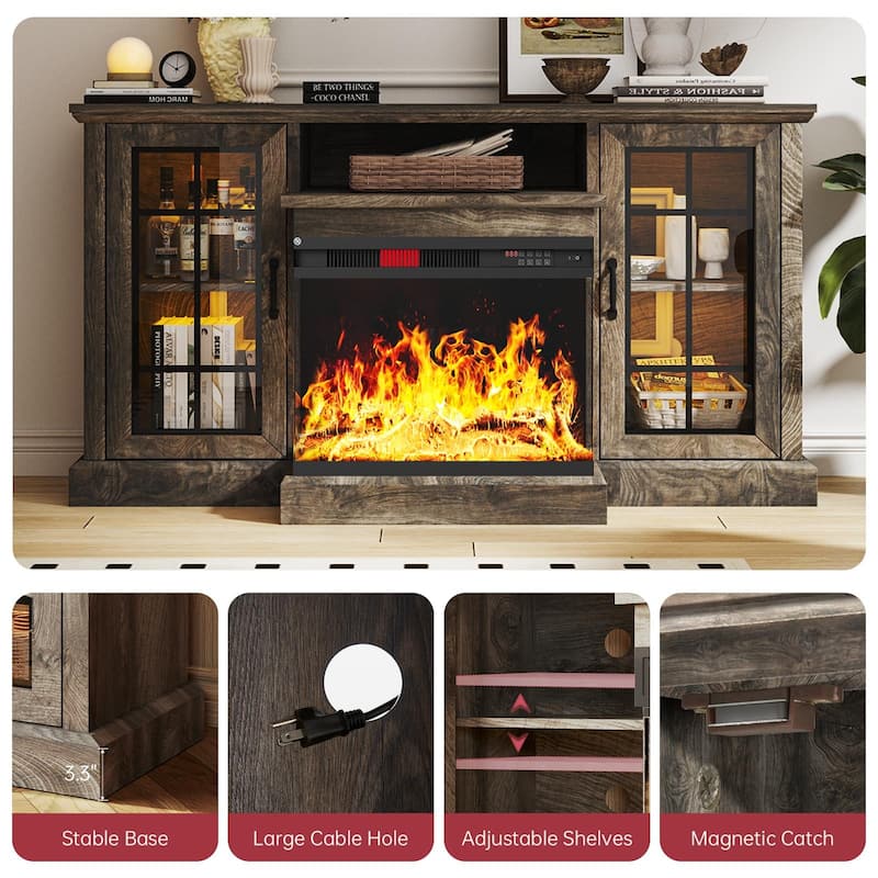 59'' Fireplace TV Stand with 3-Sided Glass Electric Fireplace