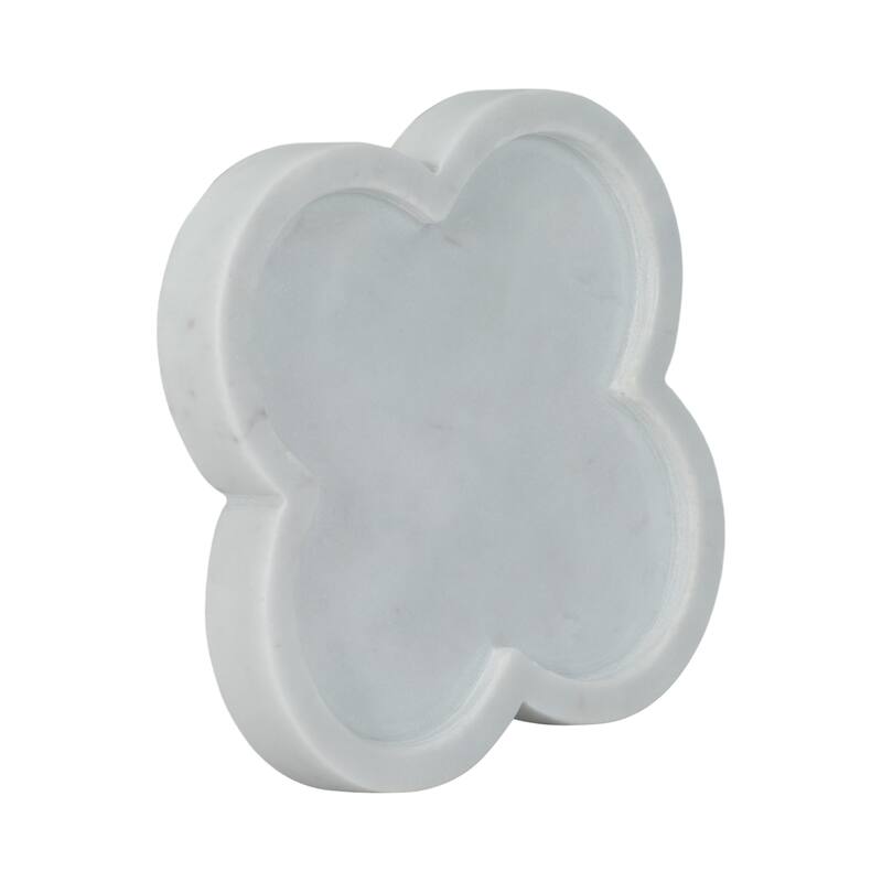 Sagebrook Home 8" Dyer White Marble Trinket Tray, Flower Shape, 1"H - 8" x 8" x 1"