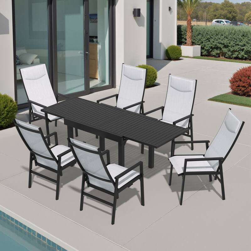 5/7/9-Piece Set Outdoor Aluminum Expandable Patio Dining Table with Folding Adjustable Back Chairs - N/A