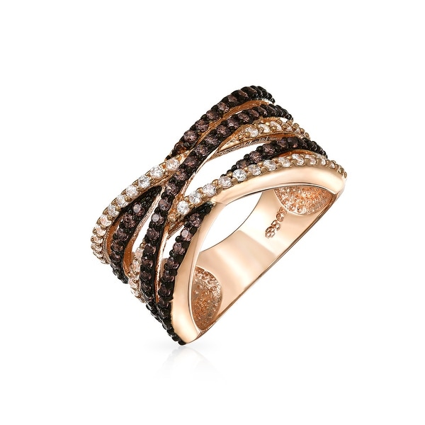 Criss Cross Two Tone Brown AAA CZ Band Ring Rose Gold Plated Brass. Opens flyout.