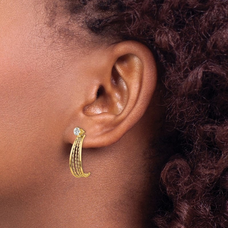 Curata 14k Yellow Gold Twisted Post Earrings J Hoop Polished With CZ Cubic Zirconia Stud Earrings -