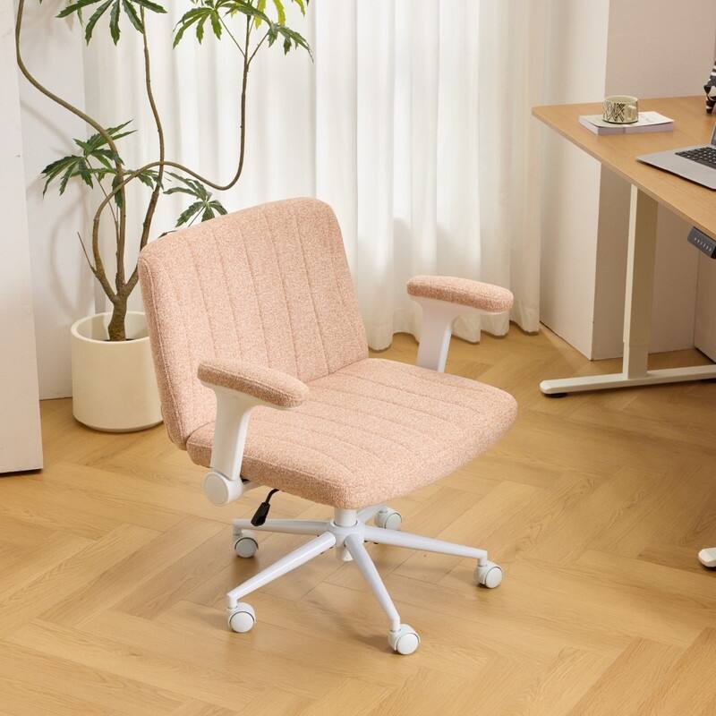 Chenille Swivel Chair With Adjustable Flip-Up Arms For Cross-Legged