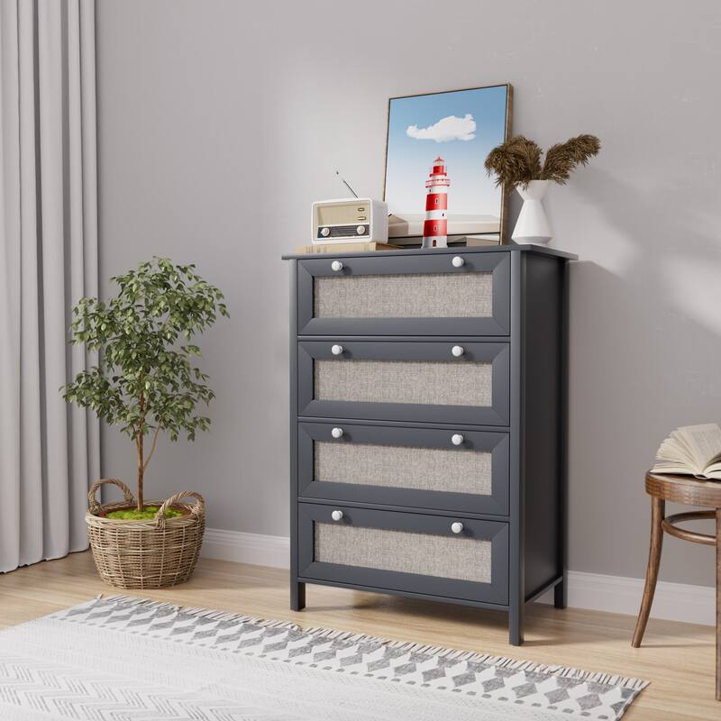 White 4-drawer Fabric Chest with Round Pulls for Easy Access to Interior Items