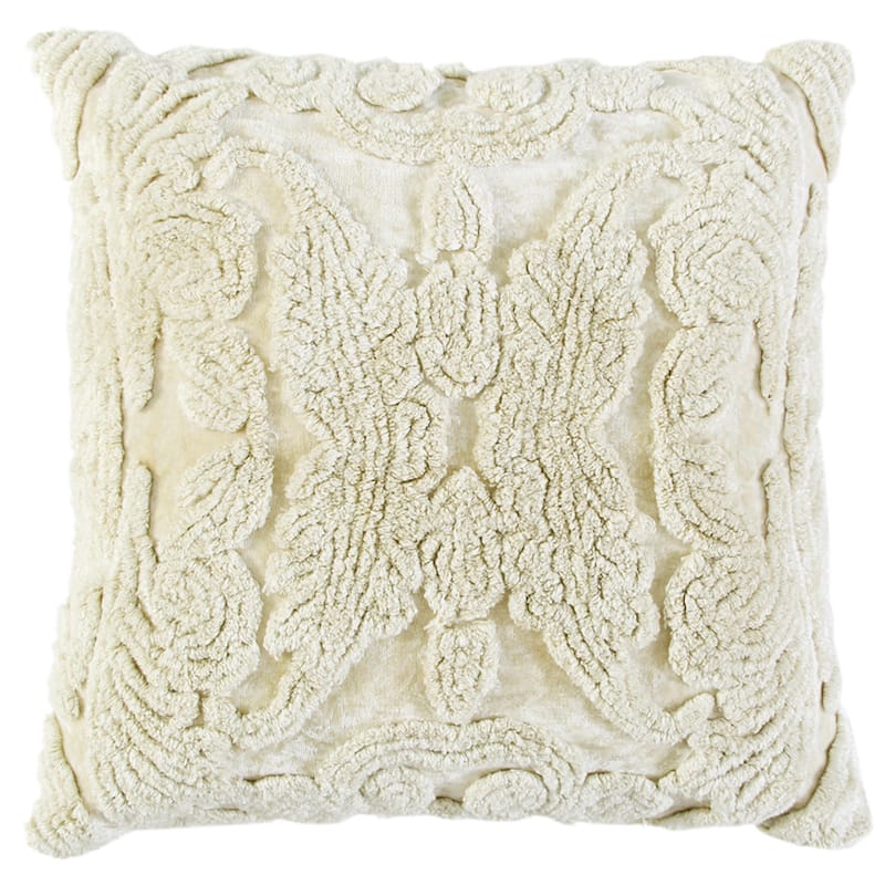 Ivory Butterfly Cotton Embroied Pillow Cover