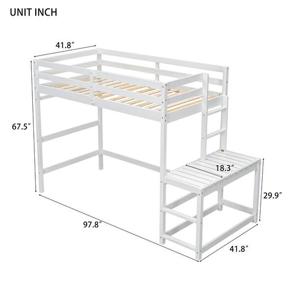 dimension image slide 1 of 2, Twin High Loft Bed with Ladder Landing Platform, Ladders, Guardrails