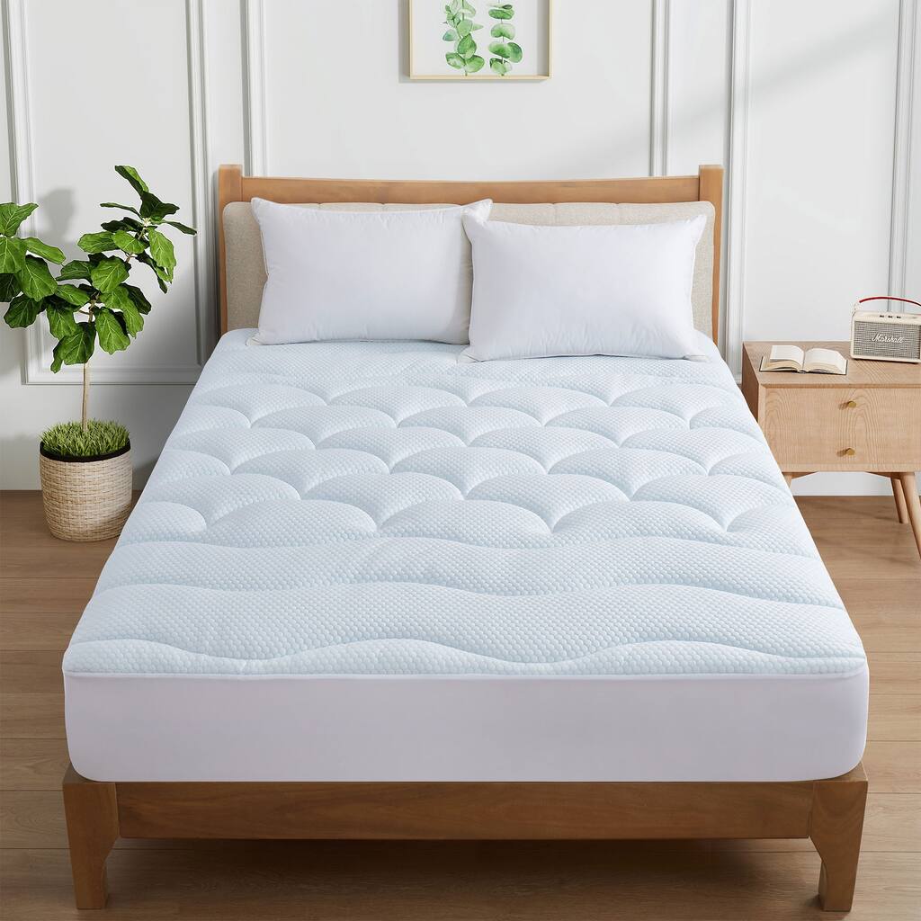 Cooling Waterproof Quilted Mattress Pad with Deep Pocket 16", Breathable Air-Layer Cooling Fabric Mattress Topper Cover.